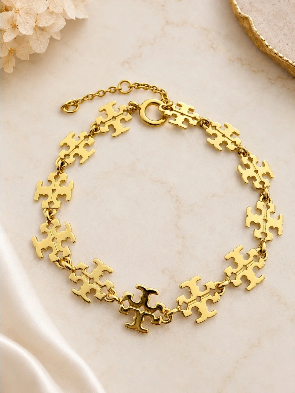 Tory Burch Kira 18K-Gold-Plated Logo Chain Bracelet.